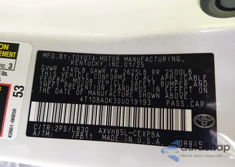 2025 Toyota Camry Xse из США, поврежденный, VIN 4T1DBADK3SU019193